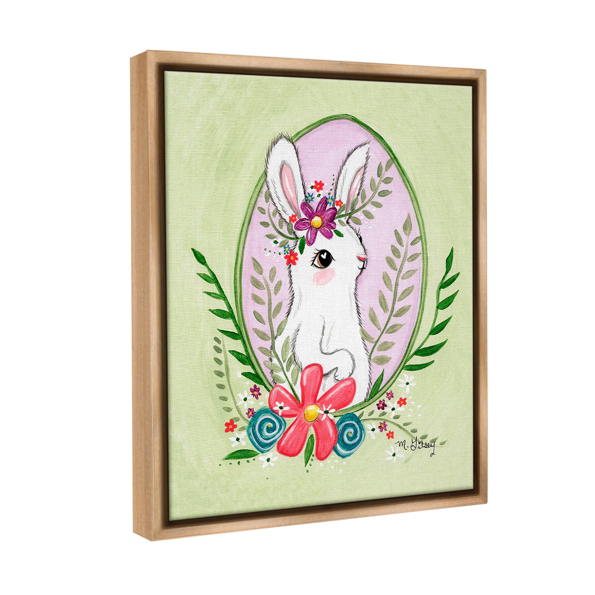 Stupell Industries Spring Bunny & Blossom Animals & Insects Painting Brown Floater Framed Canvas Art Print Wall Art, 17 x 21