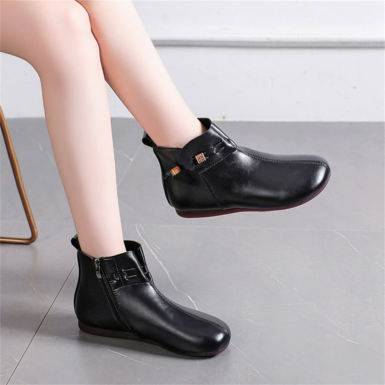 LUOGENLI Female Womens Cowboy Boots Brown High Fashion Autumn Women Ankle Boots Round Toe Flat Soft Bottom Comfortable Zipper Solid Color Ankle Boots for Women No Heel 40 Walmart