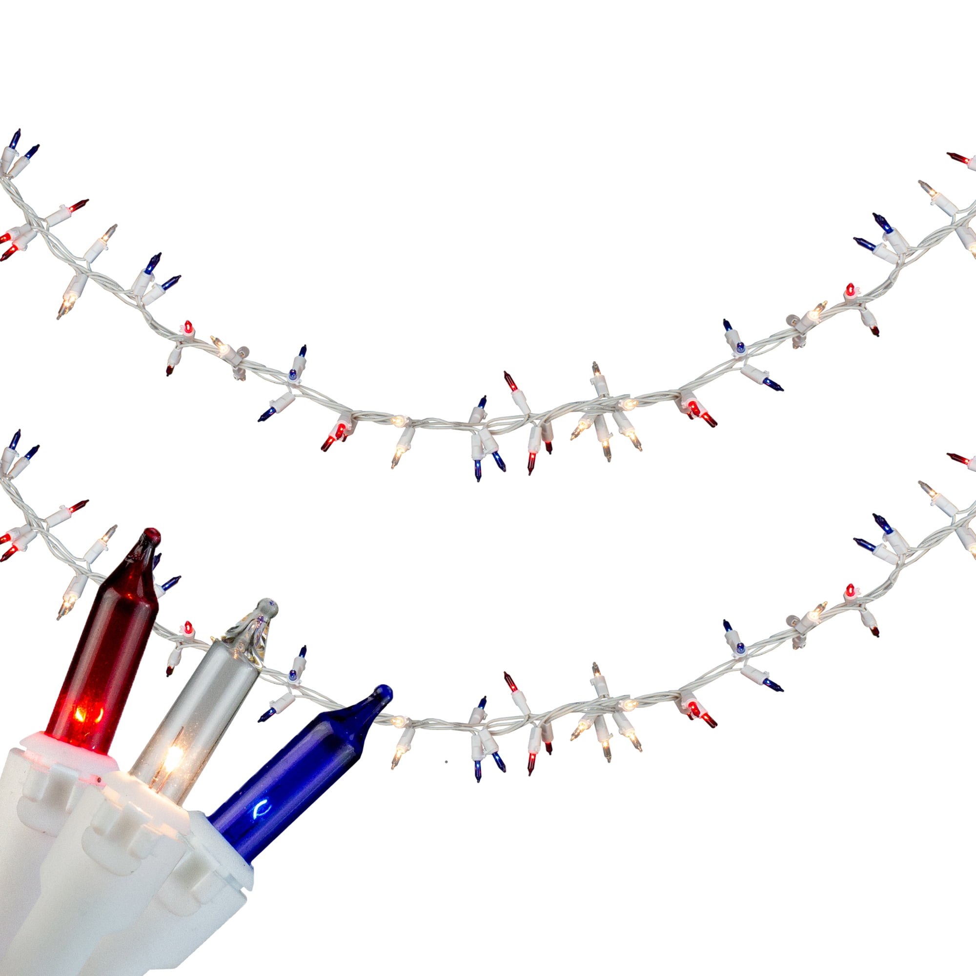 105 Red Clear and Blue Christmas Garland Mini Lights - 5.6 ft White Wire