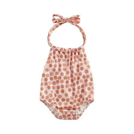 

Newborn Baby Girls Bodysuit Summer Clothes Sleeveless Tie-up Backless Sun/Ice Cream/Flower Jumpsuit