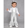 thumbnail image 5 of Miaeowve Toddler Baby Girls Retro 70s Outfit Disco Flared Jumpsuit Sleeveless Sparkly Bodysuit Silver 3-6M, 5 of 7