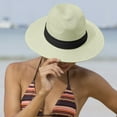 thumbnail image 2 of Jalioing Straw Panama Hat for Women Wide Brim Summer Beach Hat Foldable UV Protection Sun Hat Packable Headwear, 2 of 5