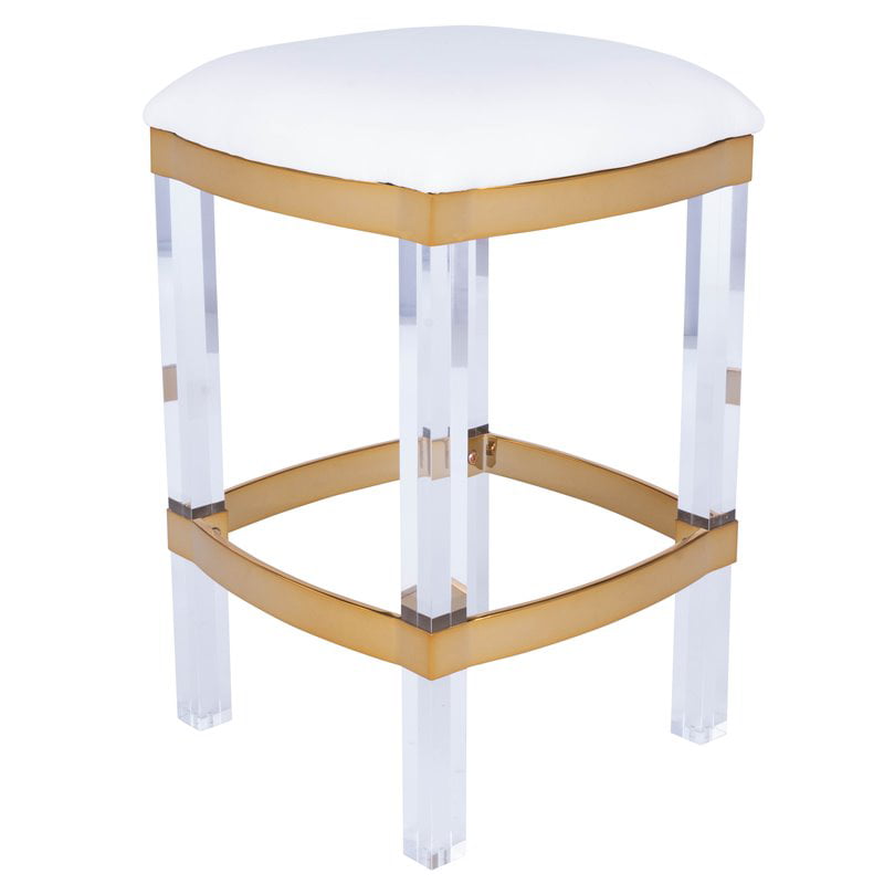Polished Brass Counter Stool, Lucite And Brass Bar Stools