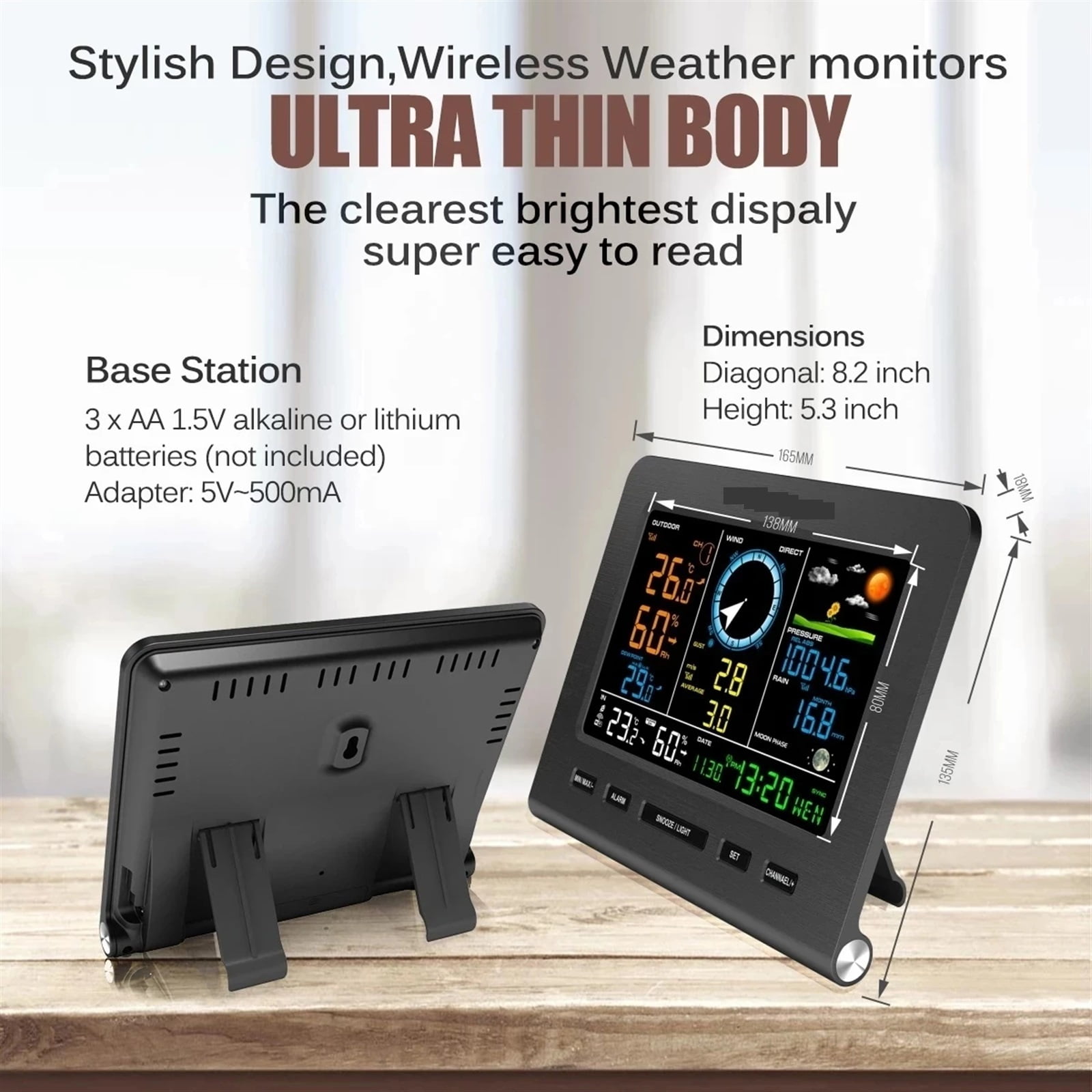 Internet Wireless Weather Station Weather Forecast Temperature Pressure Humidity Wind Rain Gauge Moon Phrase Alarm Clock Tester ,High Precision