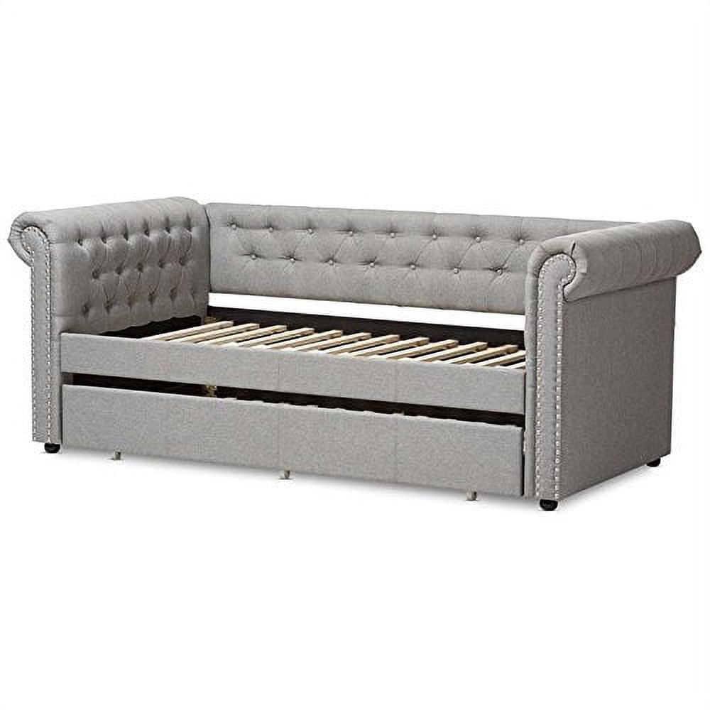 Baxton Studio Mabelle Contemporary Kids Nailhead Trim Twin Size Daybed with Trundle, Gray