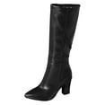 thumbnail image 6 of Rokment Womens Ladies Leather Slouchy High Heel Wide Calf Knee High Dress Boots Fall Winter Stylish Casual Pointed Toe Tall Dressy Boots Black Size 6.5, 6 of 7