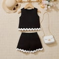 thumbnail image 4 of UngA Little​ Kid Girl's 2 Piece Outfits Sleeveless Rib Knit Sleeveless Cropped Tank Tops Shorts Set Toddler Kids Girl Tracksuit Ribbed Summer 9-10 Years,Black, 4 of 5