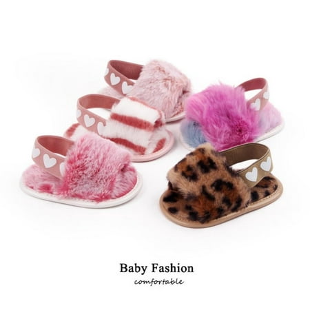 

Baozhu Infant Baby Girls Shoes Warm Fuzzy Plush Slipper Sandals Soft Sole Faux Fur Flats Toddler Prewalker Slipper Elastic Back Strap