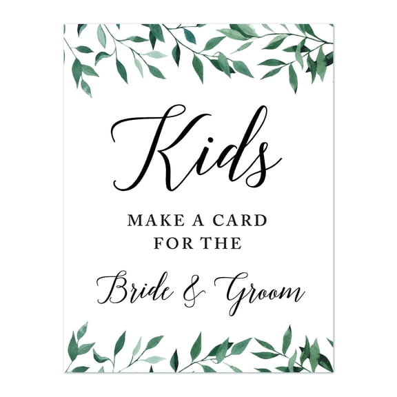 Koyal Wholesale Wedding Party Signs, Natural Greenery, Kids Make a Card for the Bride and Groom, 1-Pack