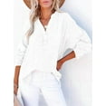 thumbnail image 2 of Womens Casual Button V Neck Long Sleeve Shirts Oversized Solid Blouses Tops White S, 2 of 5