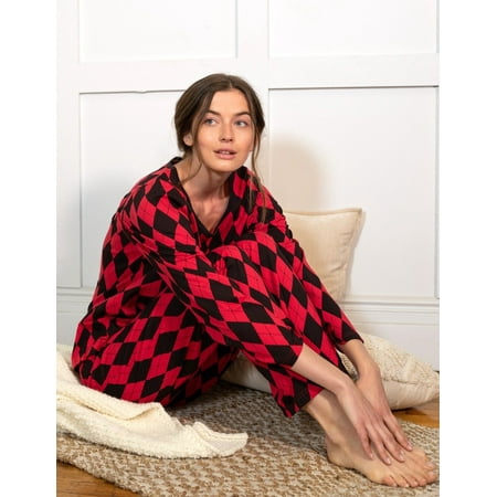 

Leveret Womens Two Piece Cotton Pajamas Argile Black & Red S