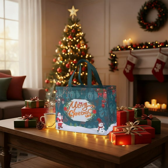 13x10x7 Inch Non-Woven Christmas Gift Bags Reusable Present Sacks for Clothes Toys Snacks with Handles Red Green for Holiday Family Office Parties