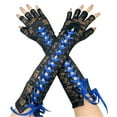 thumbnail image 2 of Dalrosia Womens Sexy Elbow Length Punk Fingerless Lace Up Arm Warmer Lace Gloves, 2 of 2