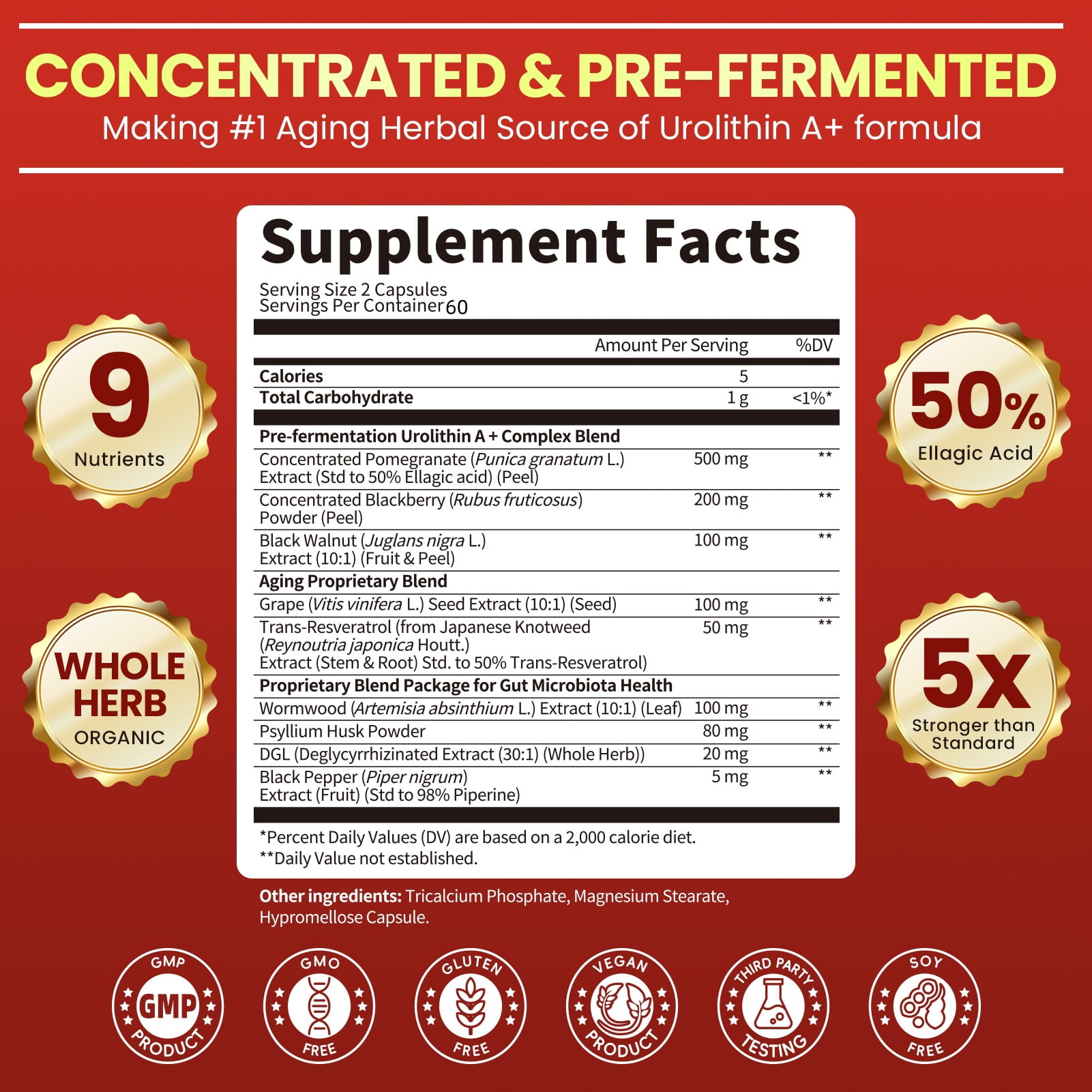 Urolithin A Supplement Capsules - Pomegranate, Trans-Resveratrol & Grape Seed Extract - Supports Mitochondrial Health & Healthy Aging, Gut Health Support - 120 Capsules