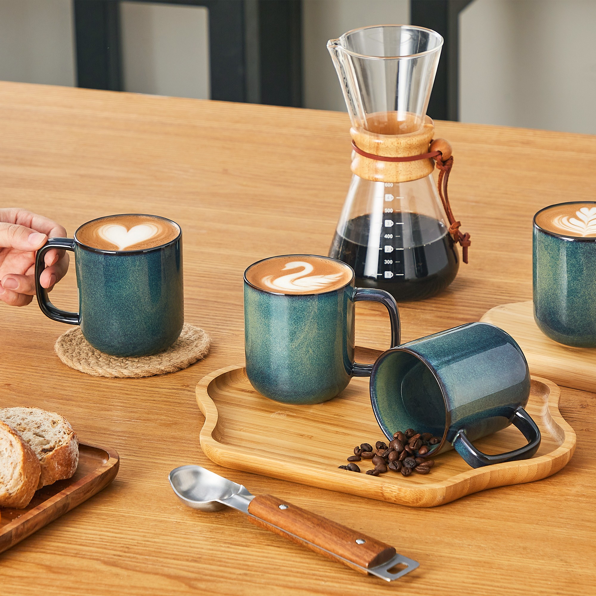 Vancasso Stoneware Coffee Mugs, 12 oz, Set of 4, Green photo 5