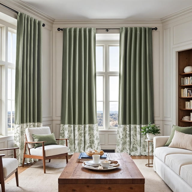 Cortinas Blackout jinchan de lino sintético con estampado floral verde 213x214 cm