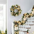 thumbnail image 6 of 6 FT Battery-Operated Pre-Lit Christmas Garland with 20 LED Lights, Gold Magnolia Flowers, Pine Cones, Ball Ornaments, and Ribbon Bows - for Mantel, Staircase, and Table Decor, Gold and White, 6 of 7
