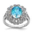 thumbnail image 6 of 925 Sterling Silver Rhodium Diamond and Oval Checker-Cut Blue Topaz Ring Size 7, 6 of 6
