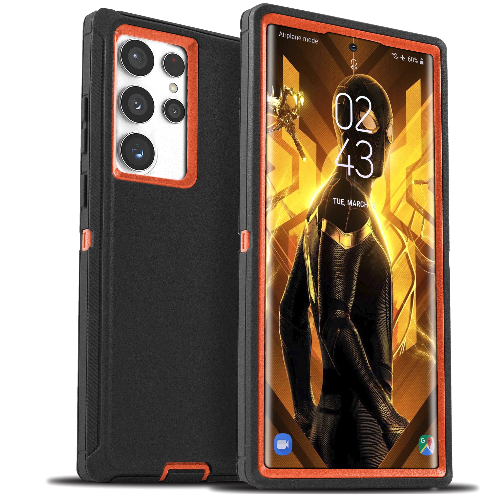 For Samsung Galaxy S22 Ultra S22 S22 Plus Protective Heavy Duty Shockproof Hard Rugged Case Military Grade Dropproof Tough Defender Cover Black Orange