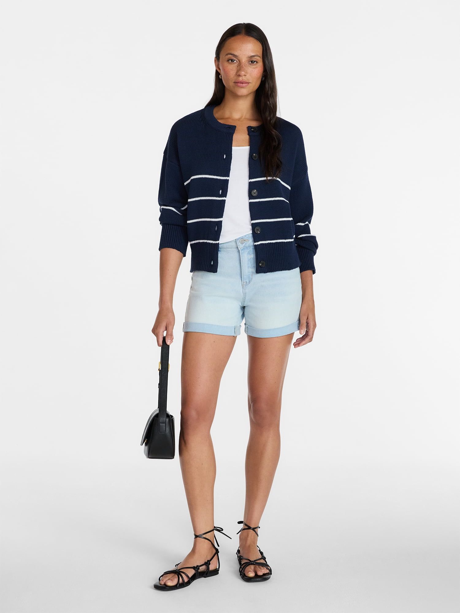 Time and Tru Women's Striped Cardigan Sweater with Long Sleeves, Sizes XS-XXXL