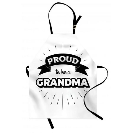 Short Bib Apron Grandma Apron Inspirational Quote with a Banner and Abstract Short Lines Monochrome Illustration, Unisex Kitchen Bib Apron with Adjustable Neck for Cooking Baking Gardening, Black White, by Ambesonne ()