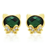 Mystic Topaz Earrings Swarovski Elements Emerald Cat Stud Earrings Gold Overlay Pushbacks
