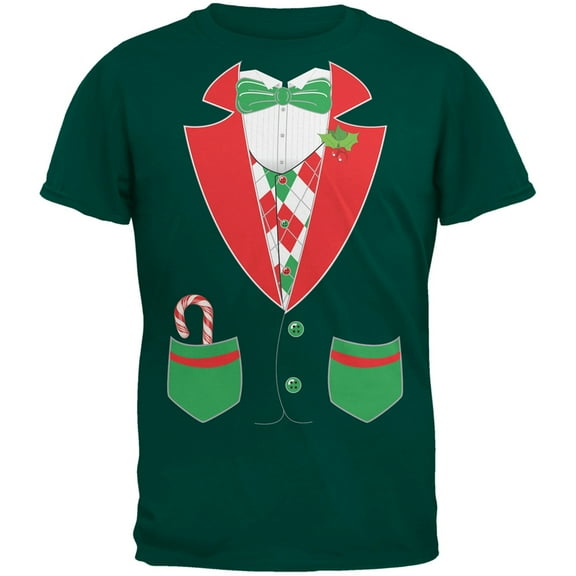 Christmas Tuxedo Costume Dark Green Adult T-Shirt - X-Large