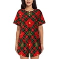 thumbnail image 1 of Fotbe Christmas Plaid Flower Conjunto de Pijama Estampado para Mujer, 2 Piezas, Ropa de Dormir con Camiseta de Manga Corta y Shorts Suaves-Large, 1 of 6