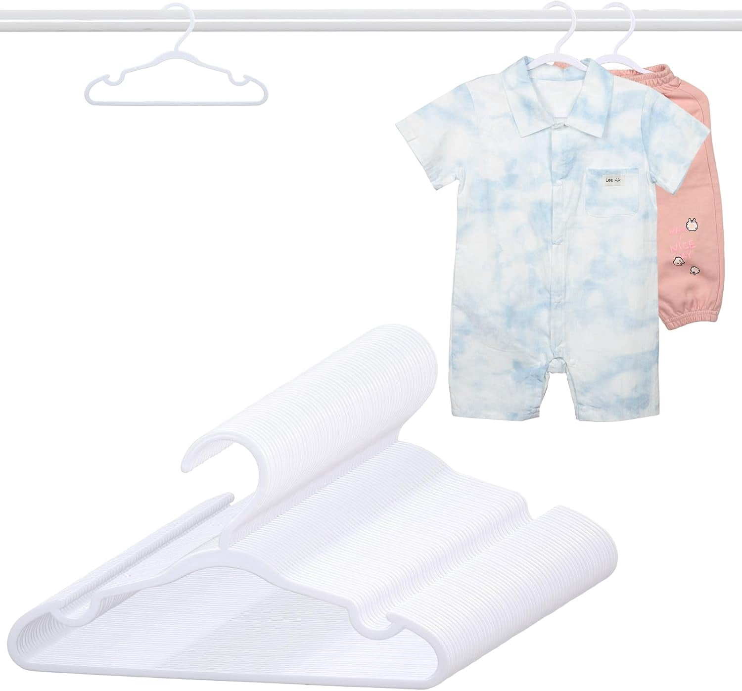 60 Pack White Baby Hangers 11.42 Inch - Kids Non-Slip Clothes Hangers for Infant & Child, Durable Plastic Children's Hangers for Closet, Pants, Coats, Skirts