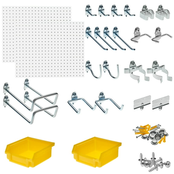Triton Products® 64 Piece Steel DuraHook & Polypropylene Bin Assortment for DuraBoard or 1/8" and 1/4" Pegboard