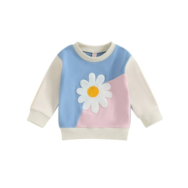 xiaxaixu Chandail pour Filles, Chandail d'Hiver Chaud à Manches Longues à Col Rond avec Fleurs Contrastées