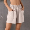 thumbnail image 2 of Bxsruta Women's Cotton Shorts High Waist Loose Fit Elastic Waistband Wide Leg with Pockets for Summer Casual Lounge, 2 of 7
