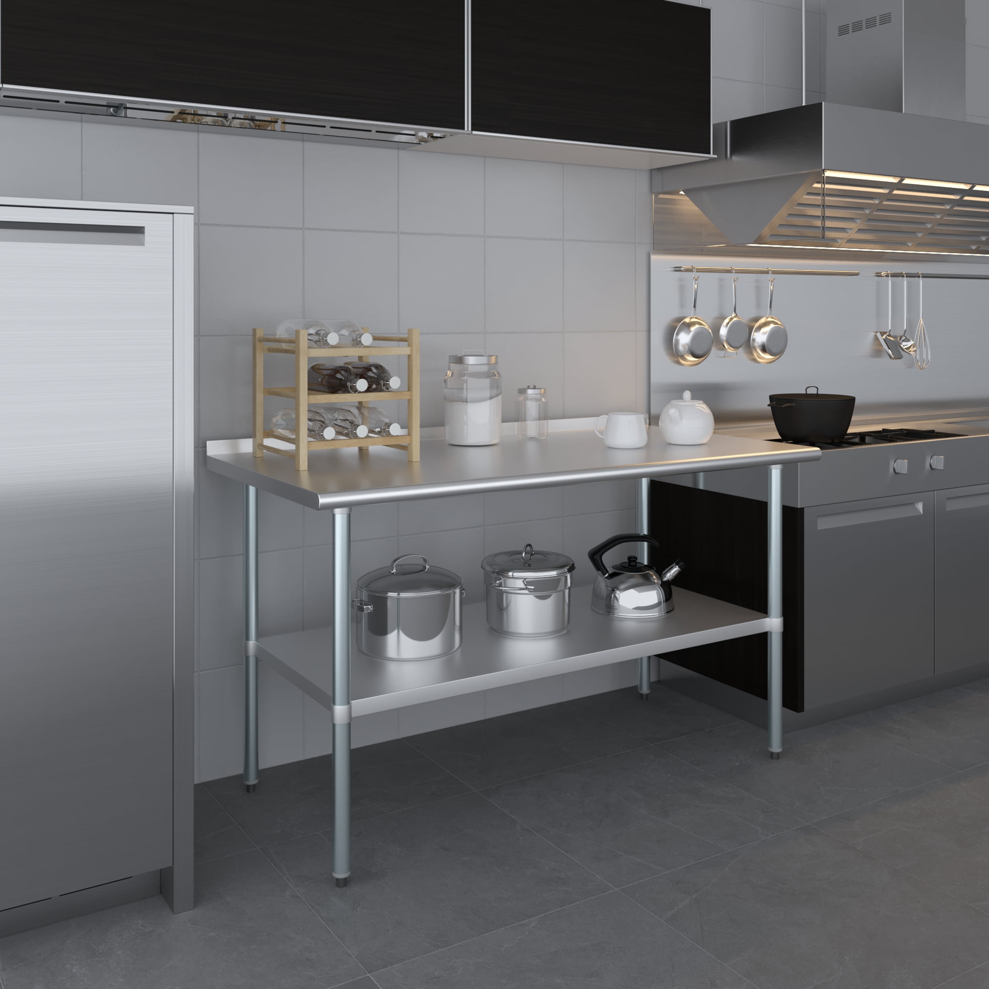 AmGood 30 in. x 60 in. Stainless Steel Work Table with 1.5 in. Backsplash | Metal Kitchen Food Prep Table