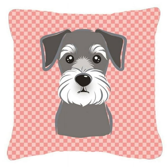 Checkerboard Pink Schnauzer Fabric Decorative Pillow, 14 x 14 In.