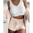thumbnail image 4 of Thermal Three-piece Fluff Coat Spaghetti Strap Short Top Shorts Suit, 4 of 9