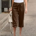 thumbnail image 2 of Simua Women's Cotton Linen Capri Pants Casual Solid Color Drawstring Elastic Waist Straight Leg Cropped Trousers, 2 of 7