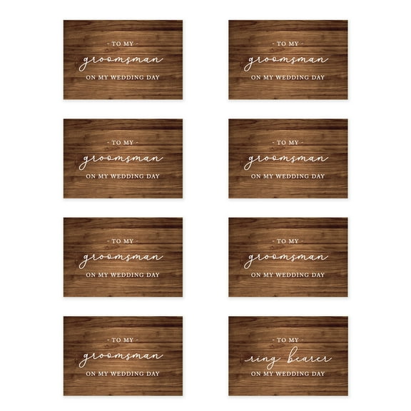 Koyal Wholesale Groomsmen Wedding Day Gift Cards with Envelopes set of 8 Rustic Wood On My Wedding Day Cards, 4 x 6-In