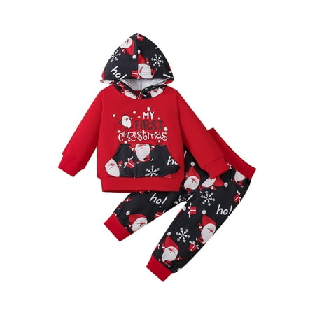 

Licupiee 2Pcs Toddler Baby Christmas Outfit Long Sleeve Deer Santa Pocket Pullover Hoodies Sweatshirt Tops Casual Pants Set