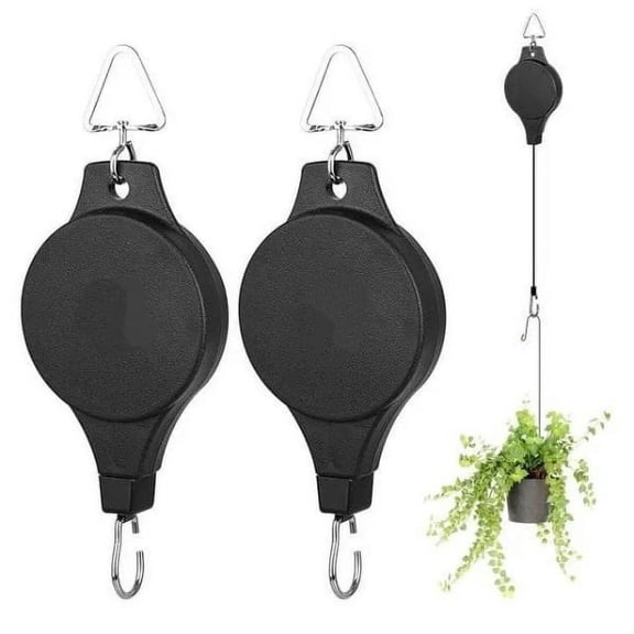Plant Hanger Set — 2Pcs Adjustable Plant Pulley,Heavy Duty Retractable Plant Hangers for Outside,Hanging Basket Hooks for Garden Baskets,Pots,Bird Feeders