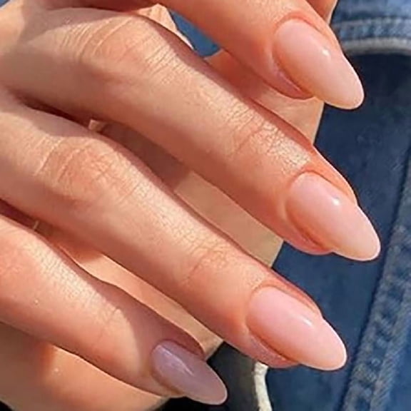 JZROCKER 24 Pcs Almond Shaped Acrylic Nails Glossy Full Covers Stick On Nails Nudes Press On Nails Solid Color False Nails