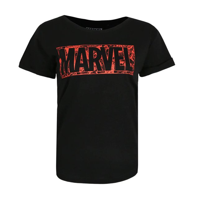 Marvel - Camiseta Cómic de Algodón para Mujer (Negro)