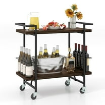 YYAo Kitchen Storage Baker's Rack,2-Tier Home Bar Cart with Lockable Wheels and Heavy-Duty Metal Frame-Rustic Brown