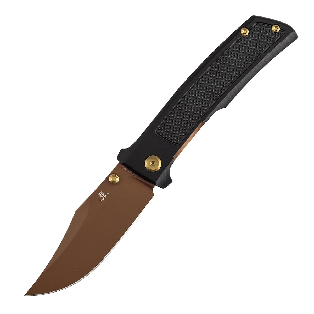 Tenable Bison Folding Knife 3.24'' Rose Gold Nitro V Blade,Aluminum Handle with Frag Pattern,B2108A3