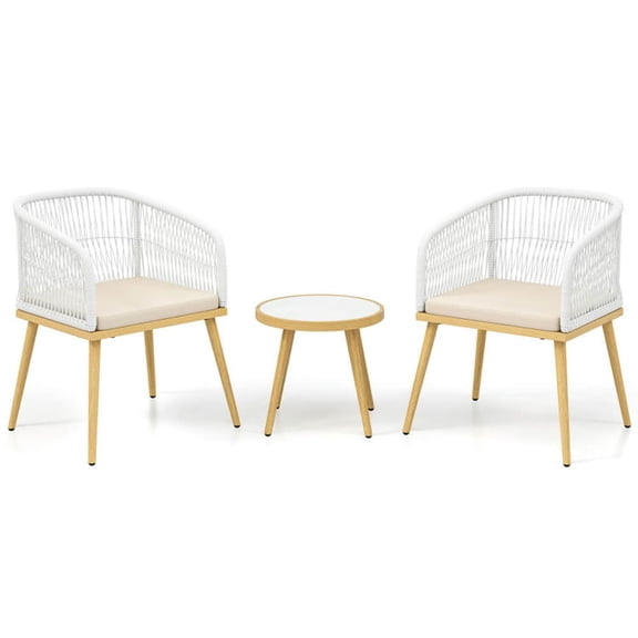 Spaco 3 Pieces Outdoor Bistro PE Wicker Conversation Furniture Set, Patio Conversation Set, White