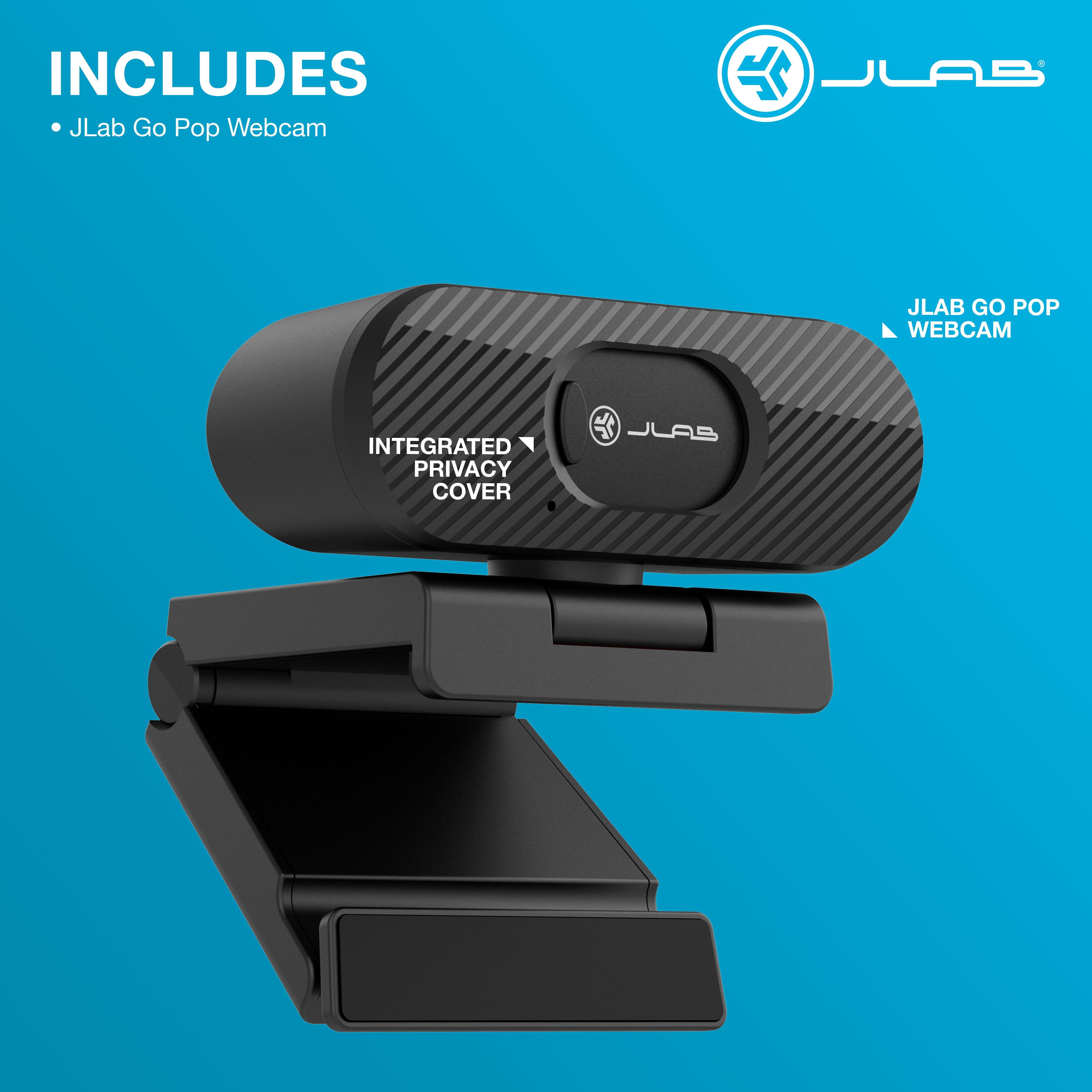 JLab GO POP USB Webcam, color, 2.1 MP, 1920 x 1080, 1080p, Wired, Privacy Shutter