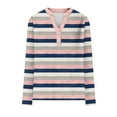 thumbnail image 5 of HLKJKLS Long Sleeve Shirts For Women Striped Button Down V Neck Long Sleeve Loose Fit Plaid Polka Tee Polyester Spandex Pink S-3Xl, 5 of 5