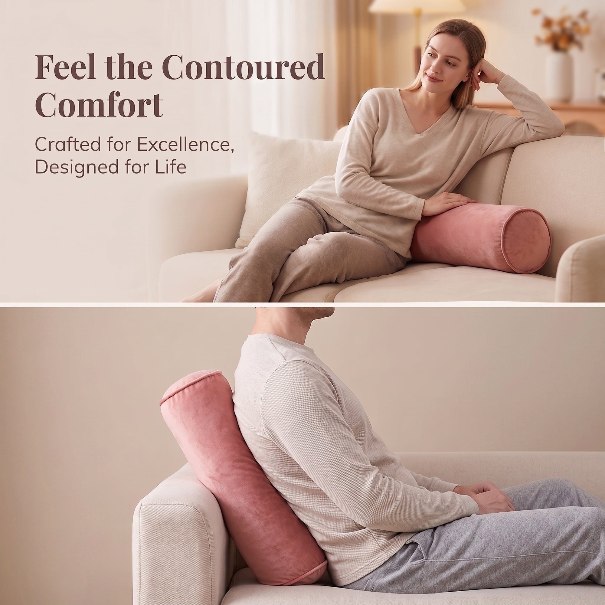 Unique Bargains Lumbar Support Wool Pillow for Back Support Nude Pink 19.7"x6.7"