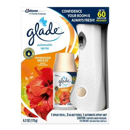 Glade Automatic Spray Holder and Refill Starter Kit 1 CT, Hawaiian Breeze, 6.2 OZ. Total, Air Freshener