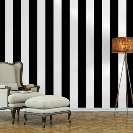 Stripe Wallpaper Double Roll - Repeel Removable Peel and Stick Wallpaper, Stripe, Black & White