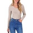 thumbnail image 2 of Womens Long Sleeve Shirts V Neck Ribbed Knit Slim Fit Sweater Fall Dressy Casual Travel Work Tops Color S, 2 of 10